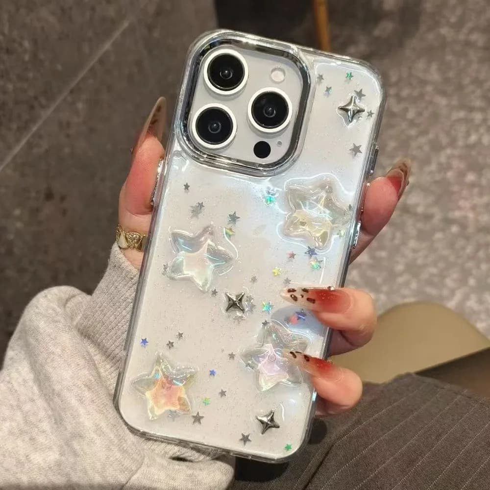 Fashion Star Bling Glitter Custodia per telefono antiurto per IPhone 17 16 15 14 13 12 11 Pro Max Plus Custodia per telefono antigoccia trasparente