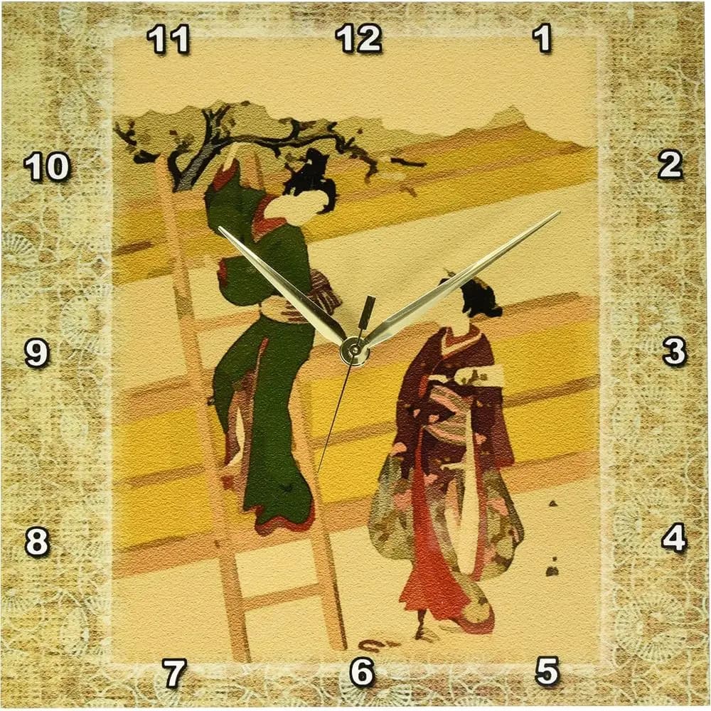 Vintage inspired Japanese woman wall clock, oriental design 13 x 13