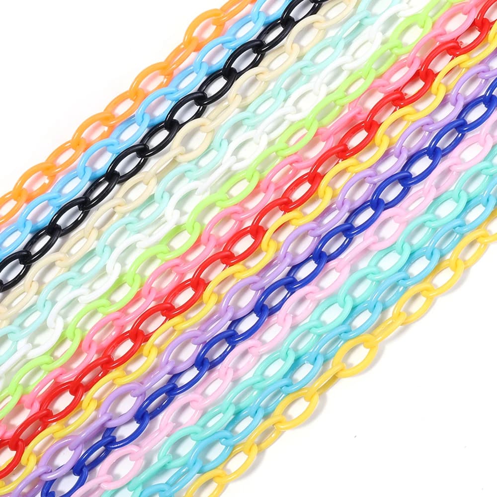 5pcs Width 8mm Length 50cm Colorful Acrylic Link Chain Lobster Clasp Chains For Key Glasses Bag Chain Making Jewelry Necklace