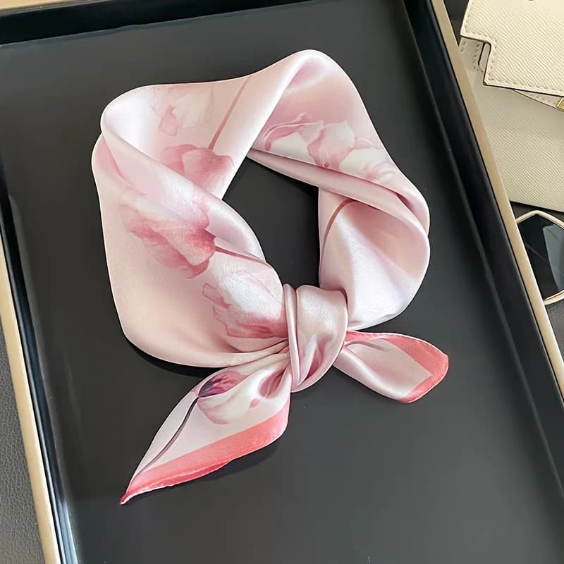 Foulard Quadrato di Lusso da Donna in Seta Satinata da 70 cm, Stile Bohemien, con Stampa Floreale, Sciarpa Designer, Fascia per Capelli, Hijab
