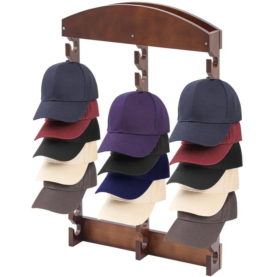 Baseball Hat Holder, 30 Parts, Vertical Exhibitor from Wall for Hats, Wooden Organizer for Hats