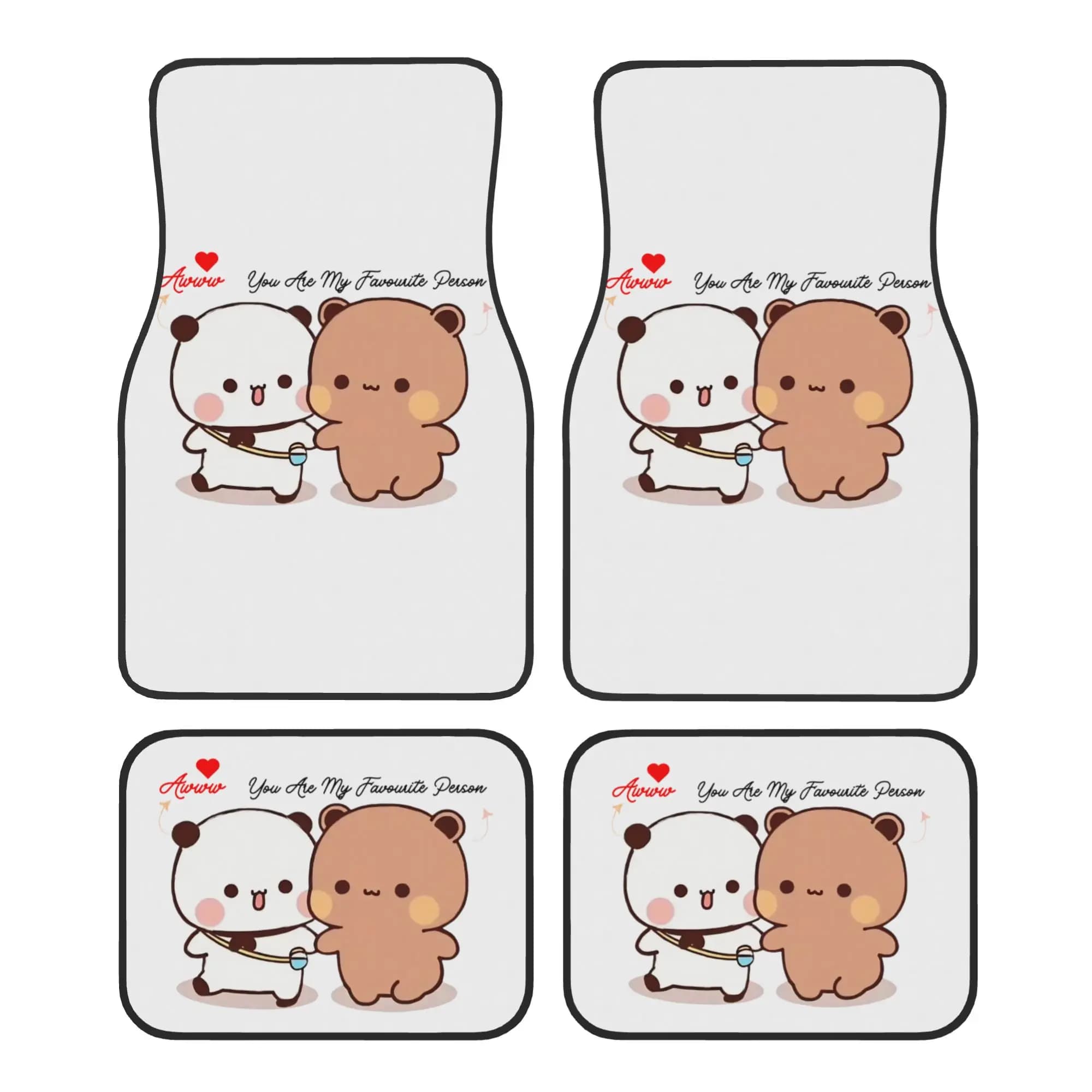 Car Floor Mats 4 Pcs Crystal Velvet Bubu Dudu Panda Brownie Bear Couple Universal Front Rear Foot Mats Carpets Rugs Pieces Auto
