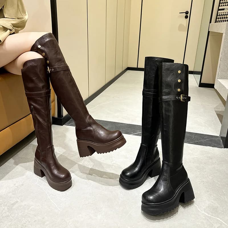 Nuovi Stivali da Cavaliere 2026 Neri Autunno Inverno Stivali Alti da Donna con Gambe Sottili e Suola Spessa