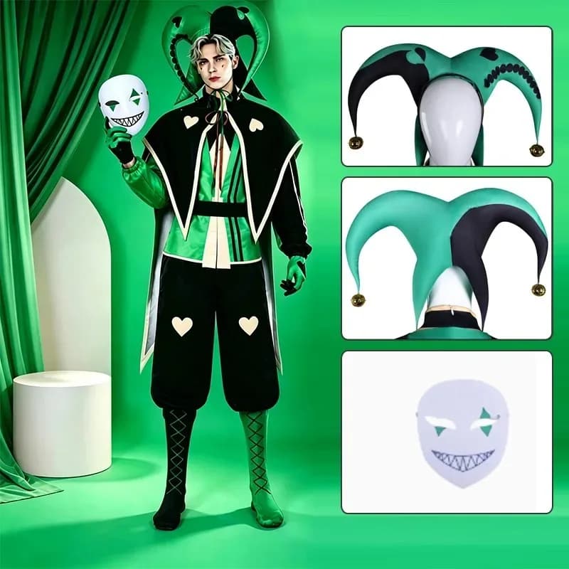 Pierrot Cosplay Circus Clown Wear Joker Costume for Halloween Party Carnival Role Play Props Adult Plus Size