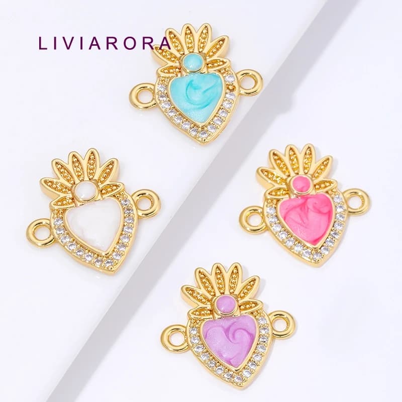 1/2/3Pcs 18K Gold Plated Brass With Zircon Heart Connector Charms For Bracelet Necklace Making Supplies DIY Jewelry Accessories