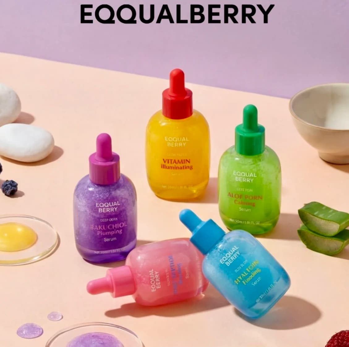 EQQUALBERRY Vitamin C Bakuchiol Plumping Essence Original 30ml Renew Calm Serum Set Brand Korean Faceshine Facial Serum Series