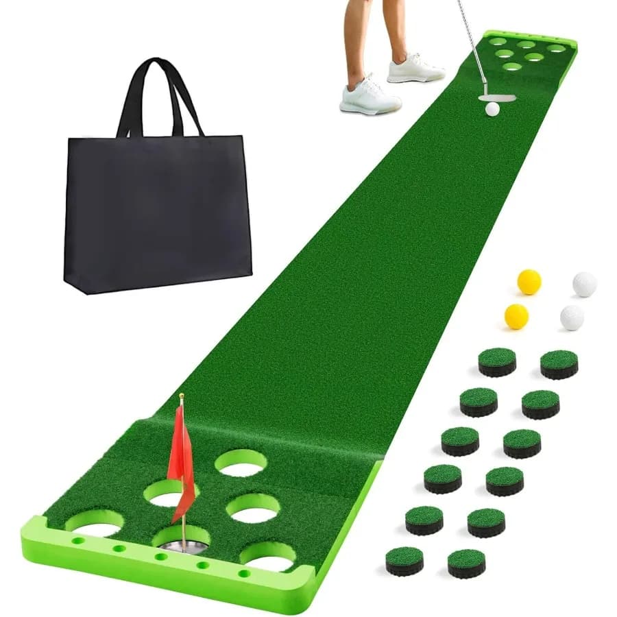 Set da gioco per putting da golf con bordo frontale per uso interno ed esterno Include 4 palline da golf 1 borsa portatile 2 bandiere e tazze Pratica ideale