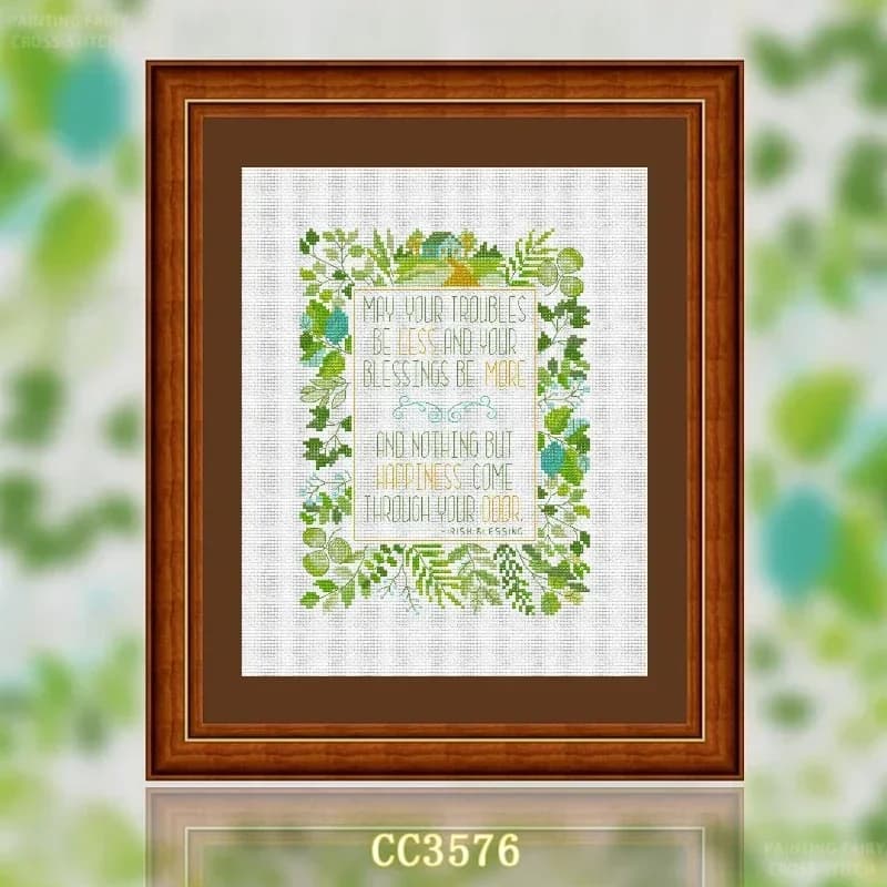[CC3576-More happiness, less trouble] Stamped Cross Stitch Kit 14CT 16CT Printed Canvas Cotton Threads DIY Embroidery Wall Decor