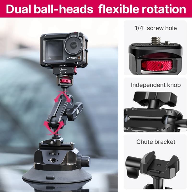 Ulanzi 360 ° Car Phone Action Camera Support with Suction Fan Professional Adjustable Manual Pump for GoPro for Insta360 for DJI Action