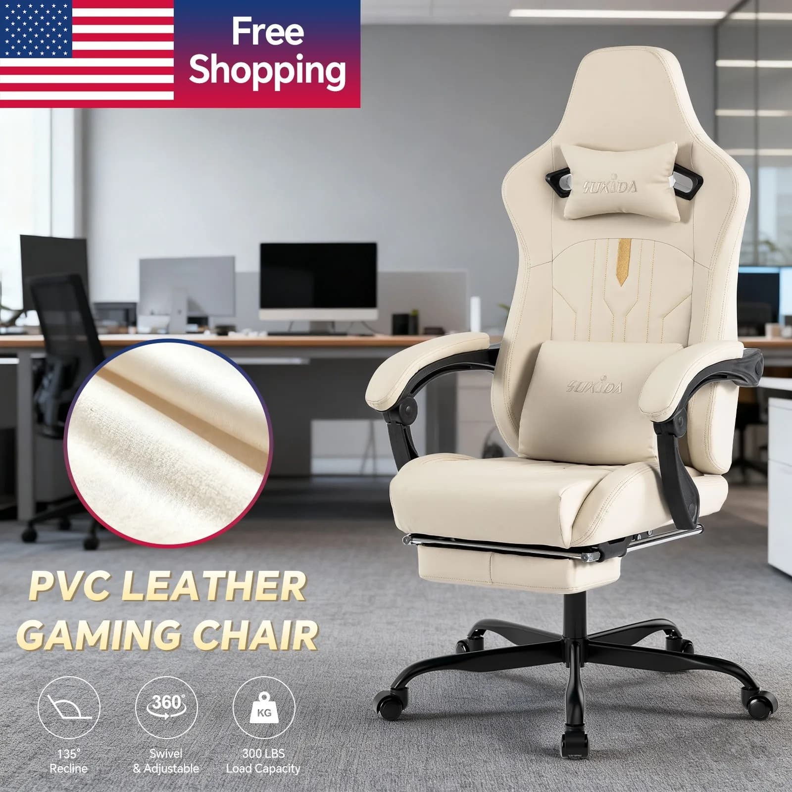 Sedia da gioco con poggiapiedi Sedia ergonomica per computer con cuscino lombare per massaggio