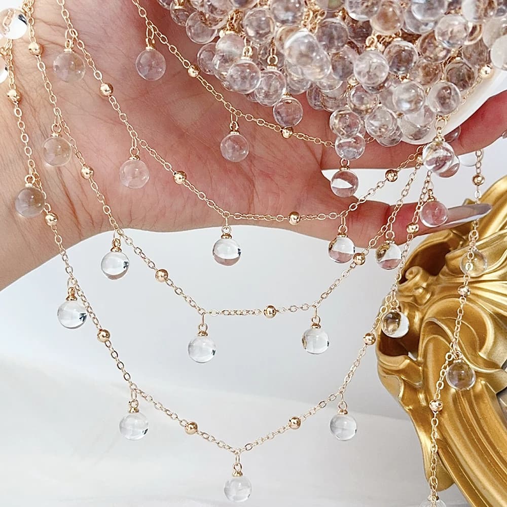 Ciondolo con perline di vetro rotonde trasparenti da 1 metro Catena di metallo per bracciali con collane a goccia fai-da-te Accessori per catene di moda