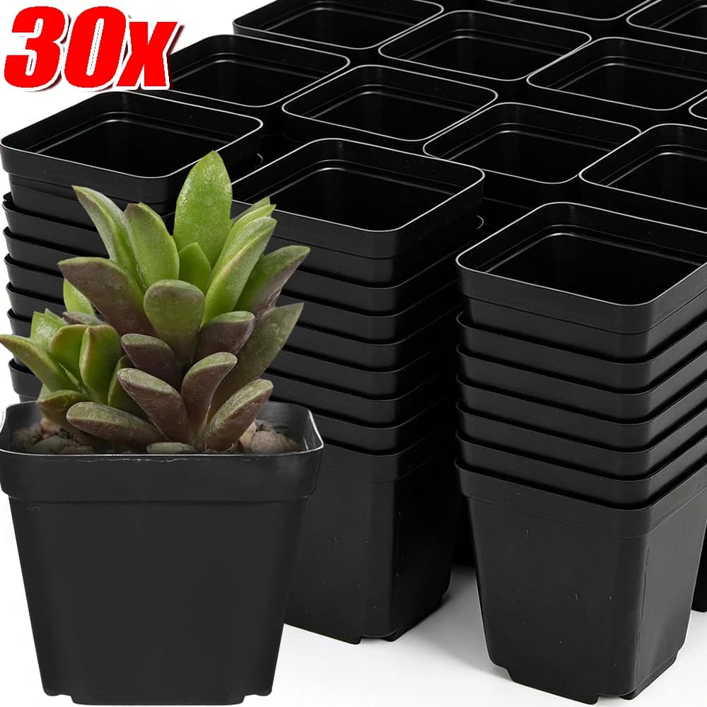 10/30 Pezzi Mini Vasi Quadrati Neri in Plastica per Semina con Fori di Drenaggio, Contenitori per Orto e Vivaio