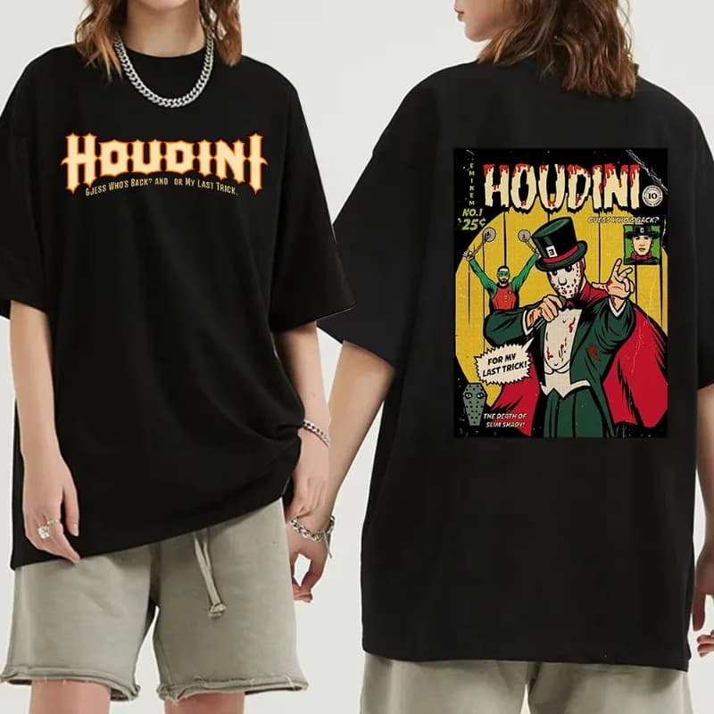 Eminem Houdini Is Back Tees Graphic Printing Women Short Sleeve T Shirt Harajuku Tshirts Unisex Vintage Streetwear Style Clothes