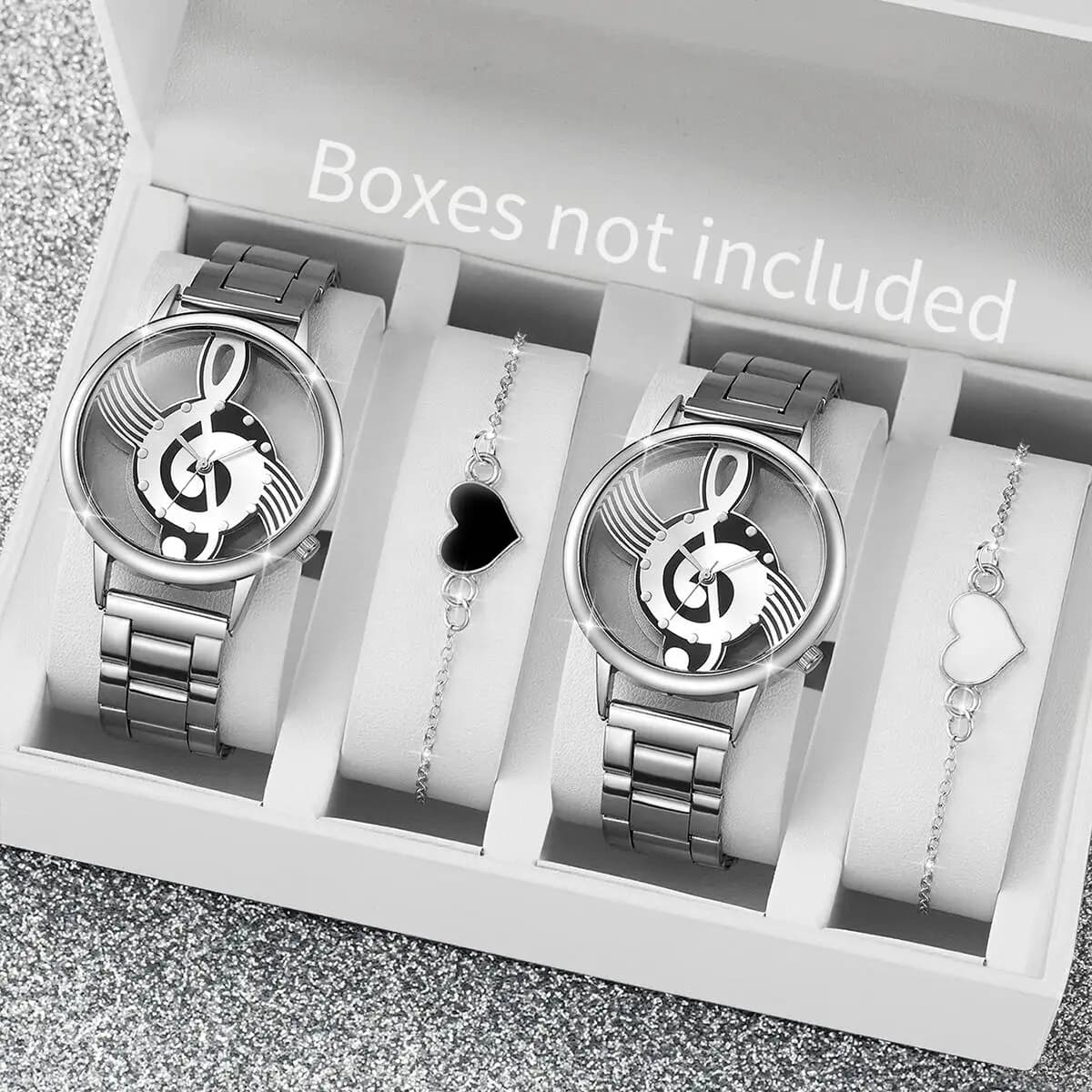 2/4 pcs fashion dial dial dug women's watches silver alloy bracelets heart-shaped bracelets set Reloj Mujer (without box)