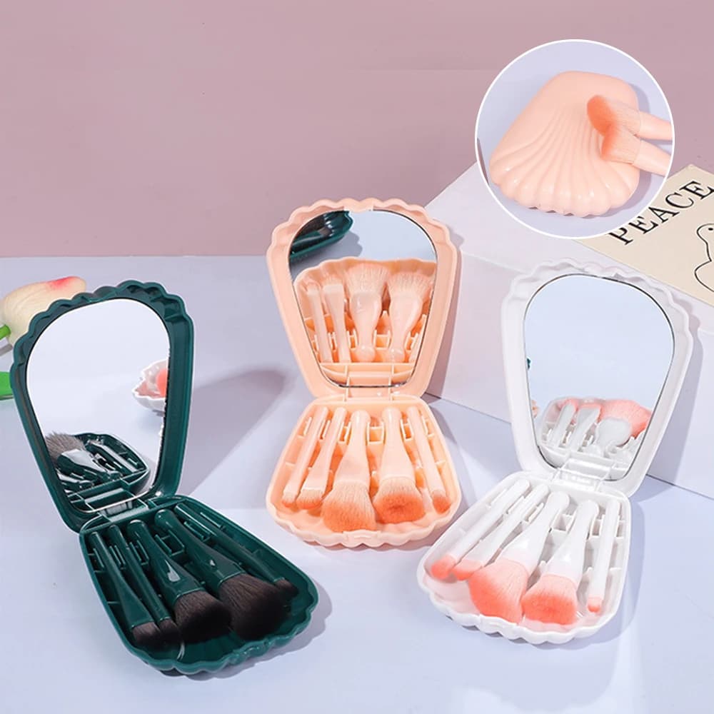 5 pezzi pennello per trucco Set per trucco fondotinta pennello per trucco pennello per ombretto Set di pennelli per trucco portatile da viaggio con strumento di bellezza a specchio