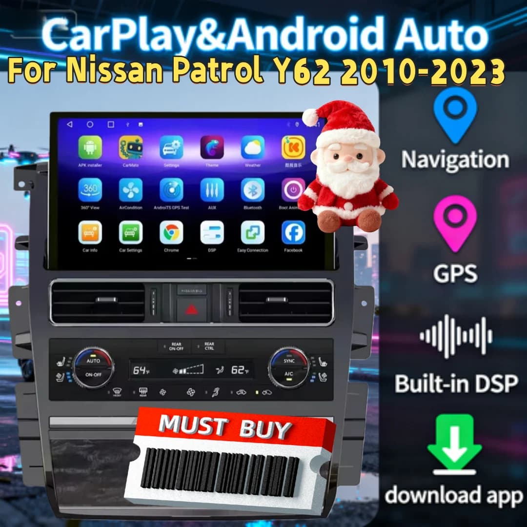 Multimedia Wireless CarPlay video player Bluetooth Stereo For Nissan Patrol Y62 2010-2023 Android GPS Navi Head Unit TouchScreen