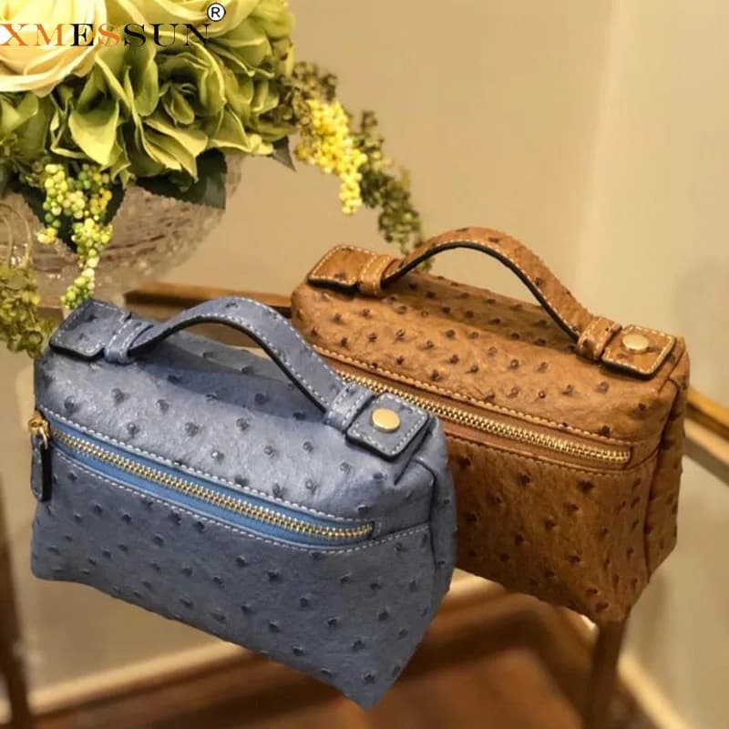 XMESSUN Women New Makeup Bag Fashion Embossed Ostrich Pattern Bag Pouch Bag PU Leather Clutch Bag Designer Handbag Trendy Bag