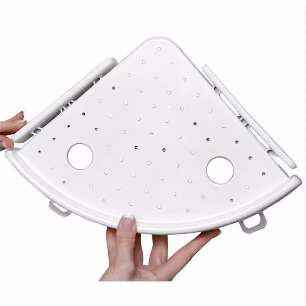 Fan-Shaped 90 Degree Corner Shower Caddy, No Drill Strong Suction Plastic Bathroom Shelf with Drain Holes, Rustproof White Wall Mount Storage Rack Holds Up to 4kg, Easy Install No Tools Assembly for Bathroom Kitchen Shampoo Facial Cleanser Soap Organizer