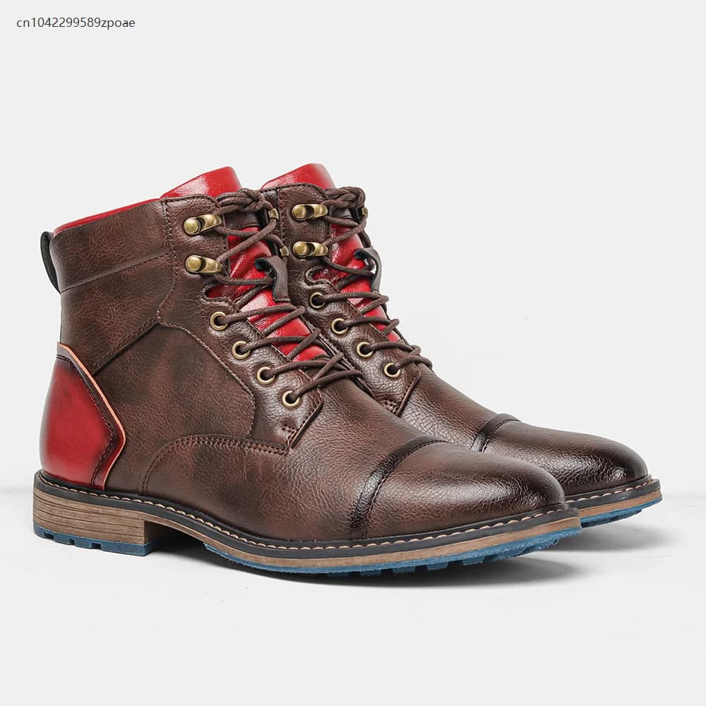 Stivali in pelle da uomo Stivali singoli Stivali da lavoro alla moda Stivali alti Scarpe casual in pelle Pu Puntelli cosplay per feste di Halloween