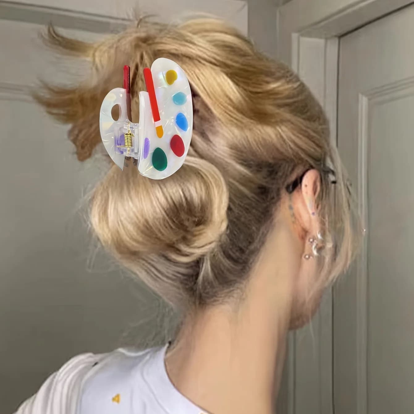 Divertenti fermagli per capelli con palette di colori, fermagli a pinza in fibra di acetato, fermagli artistici da pittore, accessori per capelli da insegnante