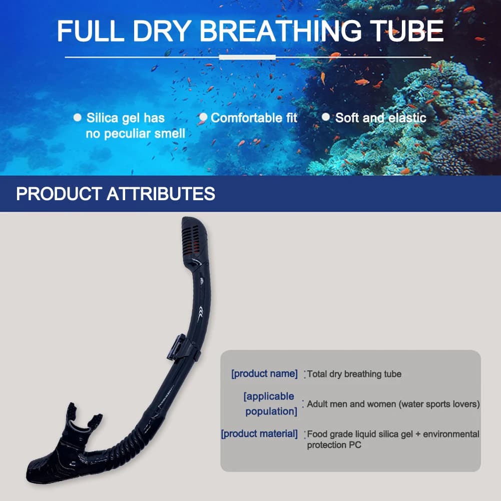 Boccaglio completamente asciutto Nuoto Immersione Tubo di respirazione in silicone Tubo per immersione per bambini adulti Snorkeling subacqueo Attrezzature per immersione