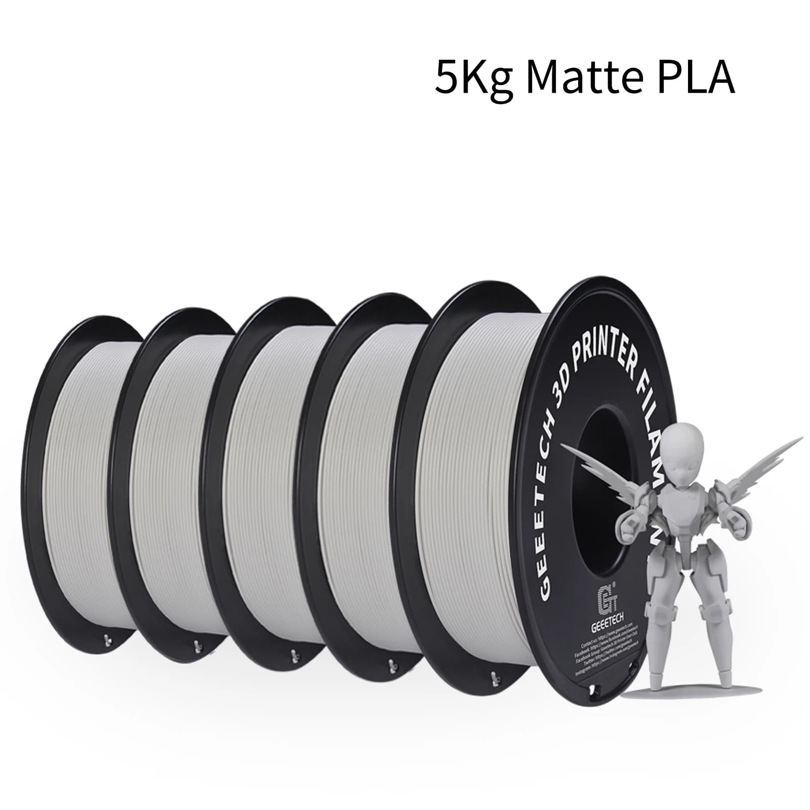 Geeetech 5 kg Matte Filament PLA 1,75 mm, 3D Printer Polylactic Acid Material, Embedded Texture, Vacuum Packaging