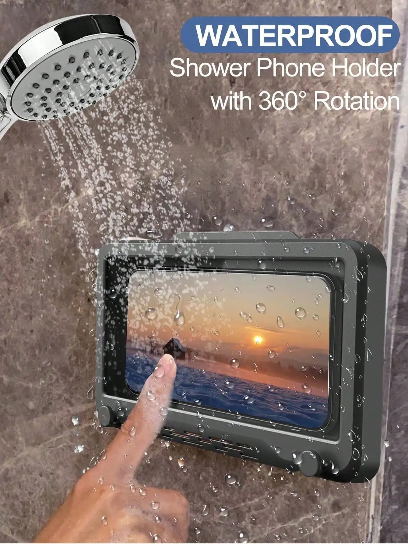 Shockproof Bathroom Waterproof Wall-Mounted Phone Holder Solid Color 360° Rotating Waterproof Shower Phone Holder Box, Shower/Bath Phone Case, Anti-Fog High-Sensitivity Protective Case, Suitable For Bathroom Mirrors, Bathtubs, Kitchens, Etc. Waterproof Ba