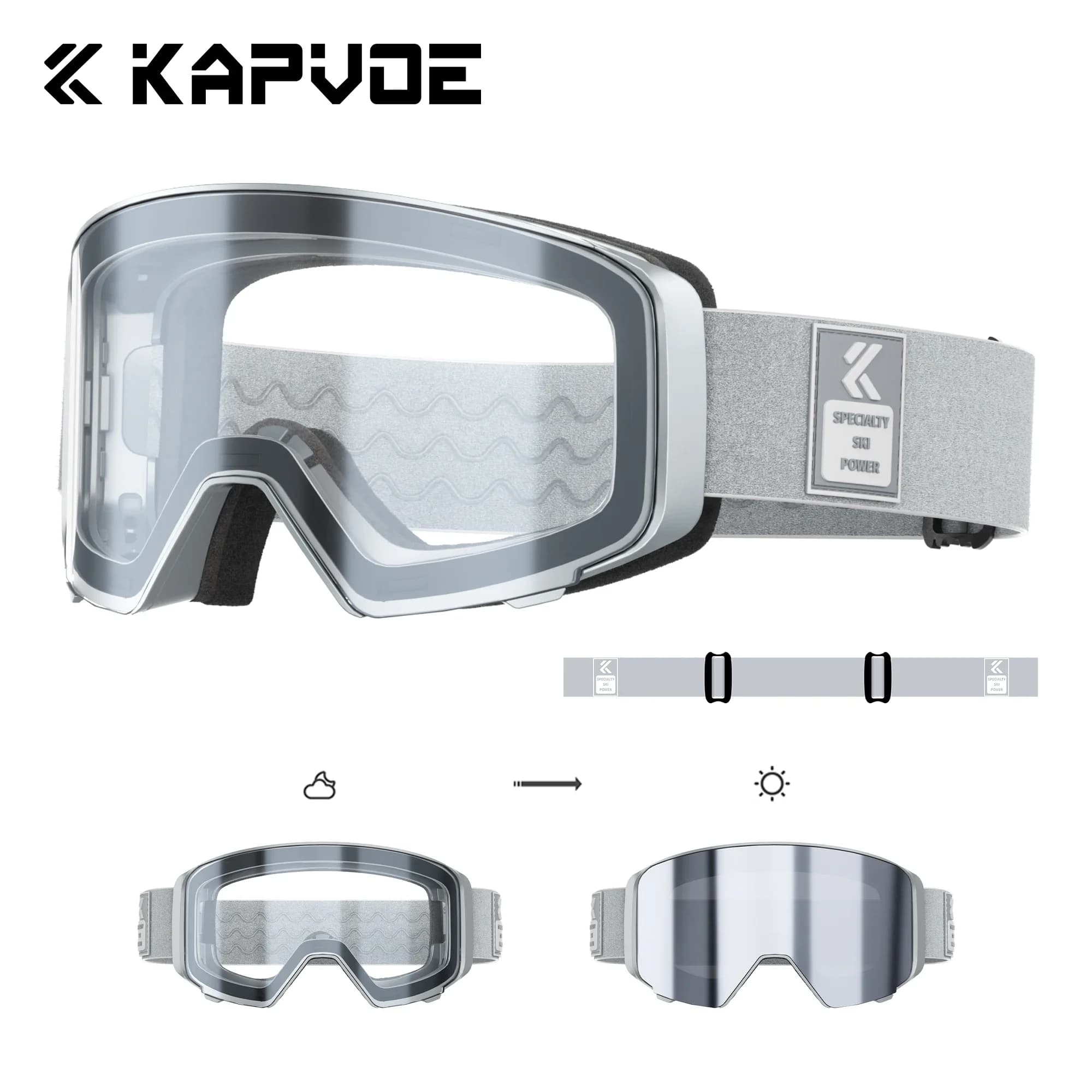 KAPVOE Occhiali da neve fotocromatici per donna UV400 Occhiali da ciclismo Motoslitta Inverno Uomo Occhiali da sci Snowboard Occhiali da sole antiappannamento