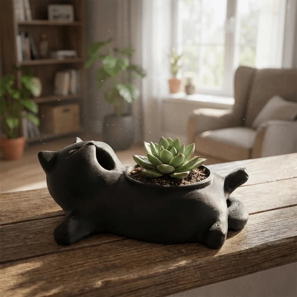 Divertente Vaso per Fiori a Forma di Gatto Stampato in 3D, Scatola Portaoggetti Multifunzionale, Mini Vaso per Piante, Contenitore da Scrivania in Plastica