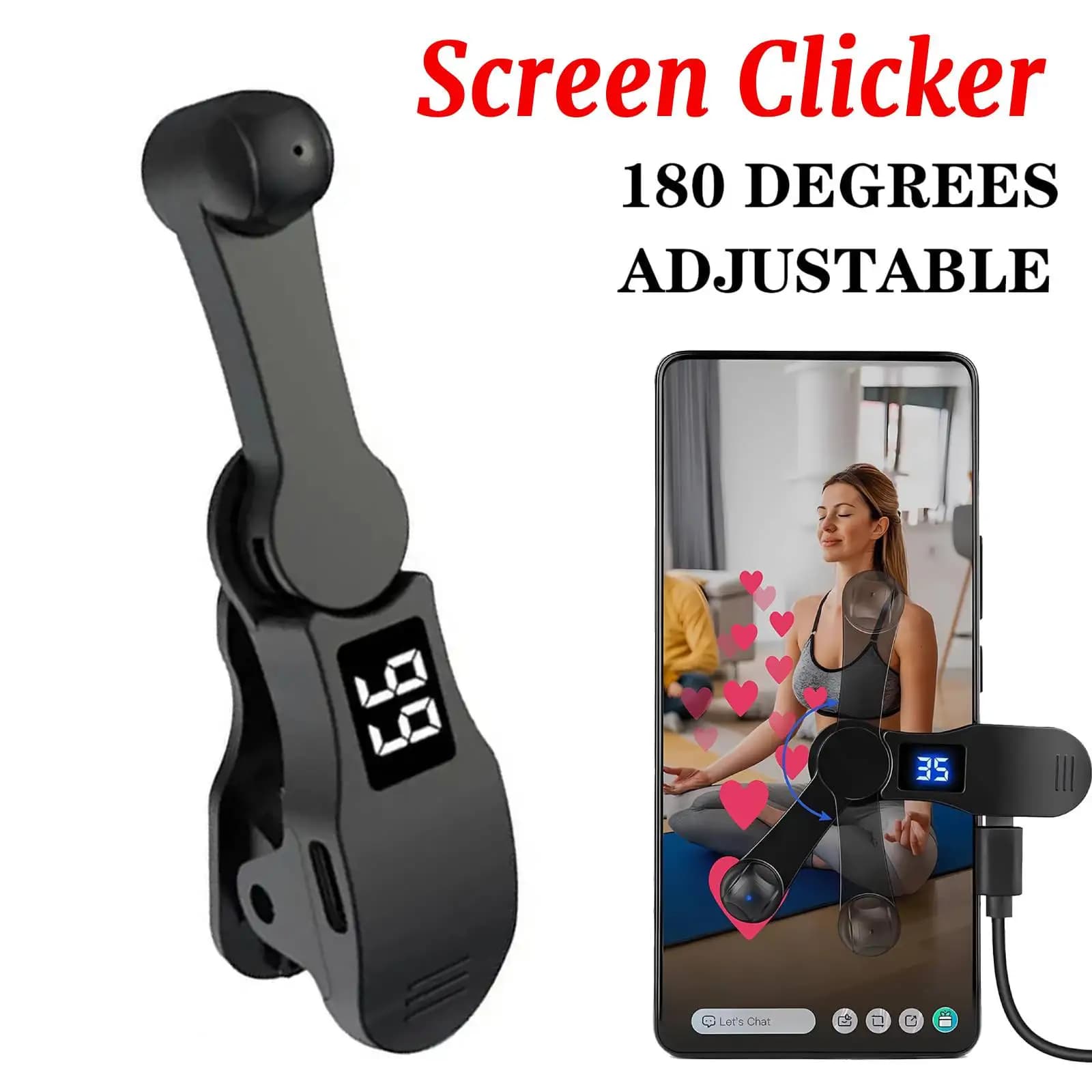 Digital Auto Screen Clicker Automatic Phone Screen Tapper 108 Gears USB 180° Rotation for Smart Phone Apps Video Live Streaming
