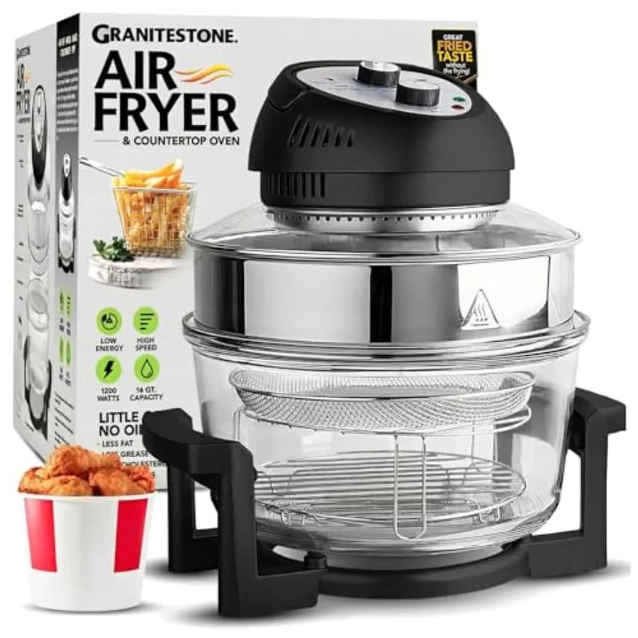 16 Quarti Extra Large Air Fryer with Glass Infrared Convection Oven, Healthy Kitchen, Black Home Oven Dishwasher with Timer
