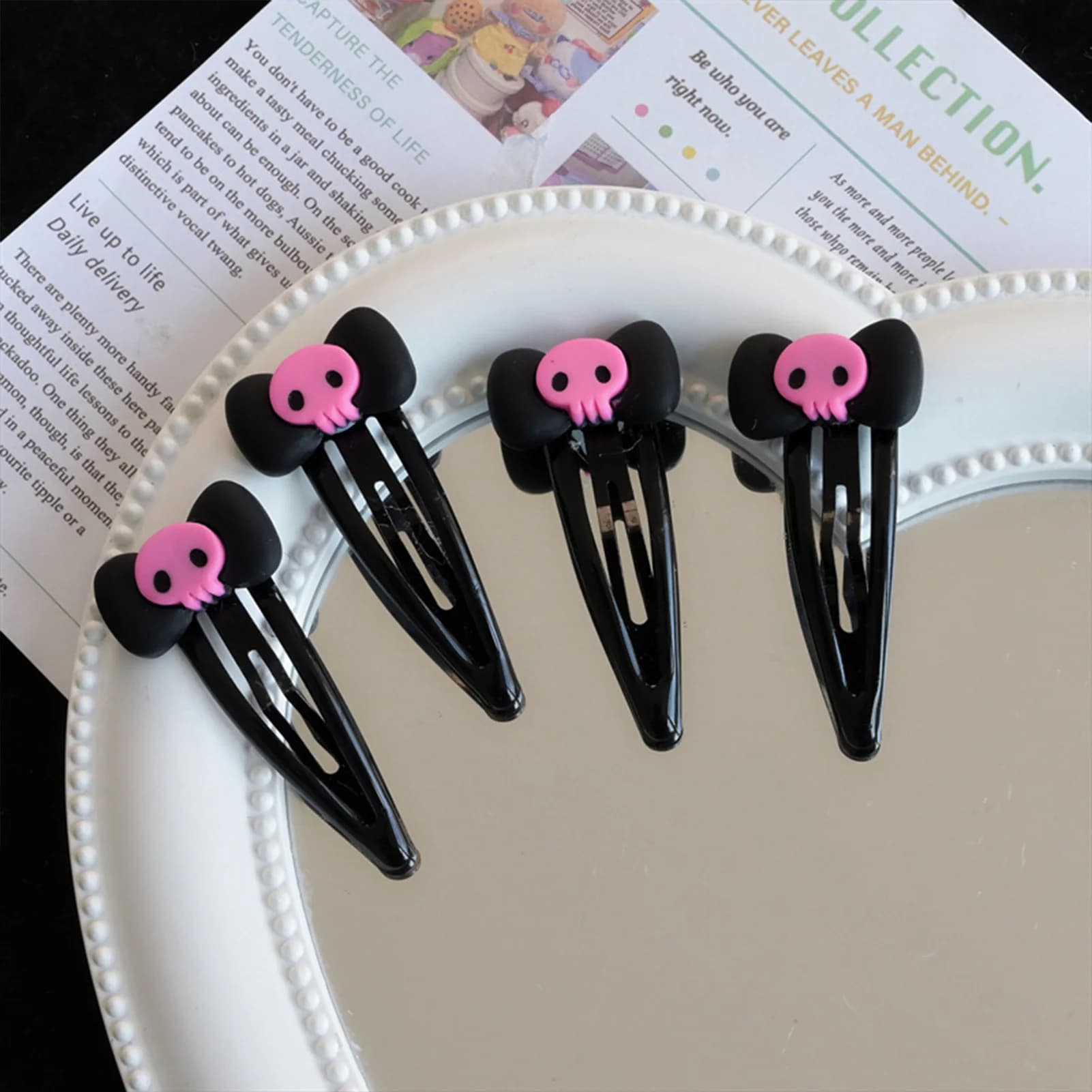 1/2/5/10Pcs Gothic Pink Skull Hair Clip - Black Bowknot BB Clip, Punk Hair Accessories for Women Girls Happy Halloween Party