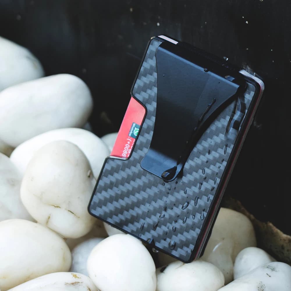 CASEKEY portafoglio in alluminio in vera fibra di carbonio Ultra sottile protezione Rfid portacarte in metallo portamonete maschile portamonete Tarjetero