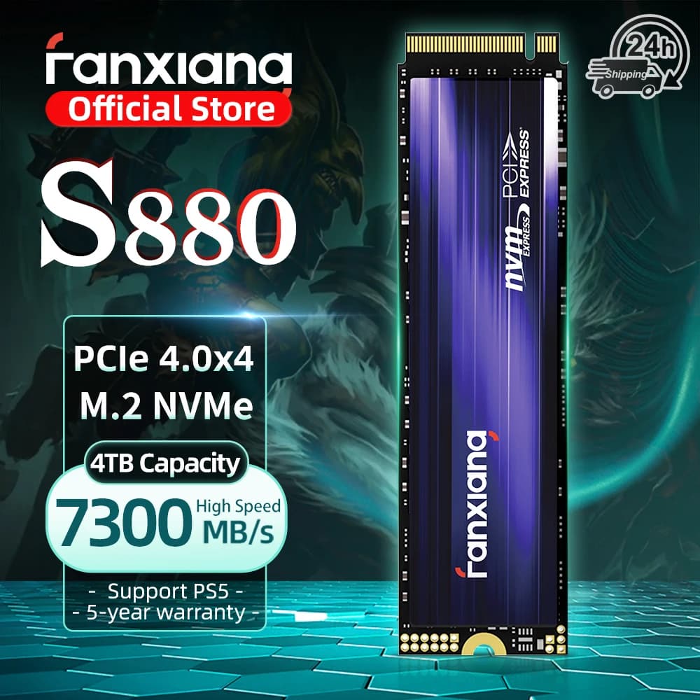 Fanxiang S880 M.2 SSD 7300MB/s 1TB/2TB/4TB Unità SSD M.2 NVMe PCIe 4.0x4 Disco Rigido Interno a Stato Solido per PS5 Laptop PC
