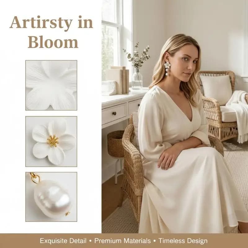 Elegant Baroque Imitation Pearl White Flower Drop Earrings For Women Dainty Dangle Earrings Banquet Party Jewelry Gift