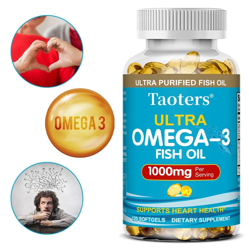 Capsule di Olio di Pesce Omega 3 da 1000mg, Alto Contenuto di EPA e DHA, Estratto da Pesce Selvatico di Acque Profonde, Supporto per Cervello, Funzioni Cognitive, Articolazioni, Ossa, Occhi, Cuore e Sistema Immunitario