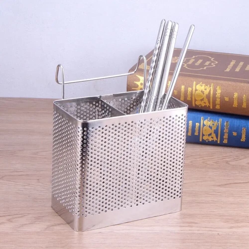 Stainless Steel Chopsticks Rack Tableware Holder Organizer Cutlery Dryer Drainer Shelf With Hooks Kitchen Accessories cocina accesorios de cocina novedosos