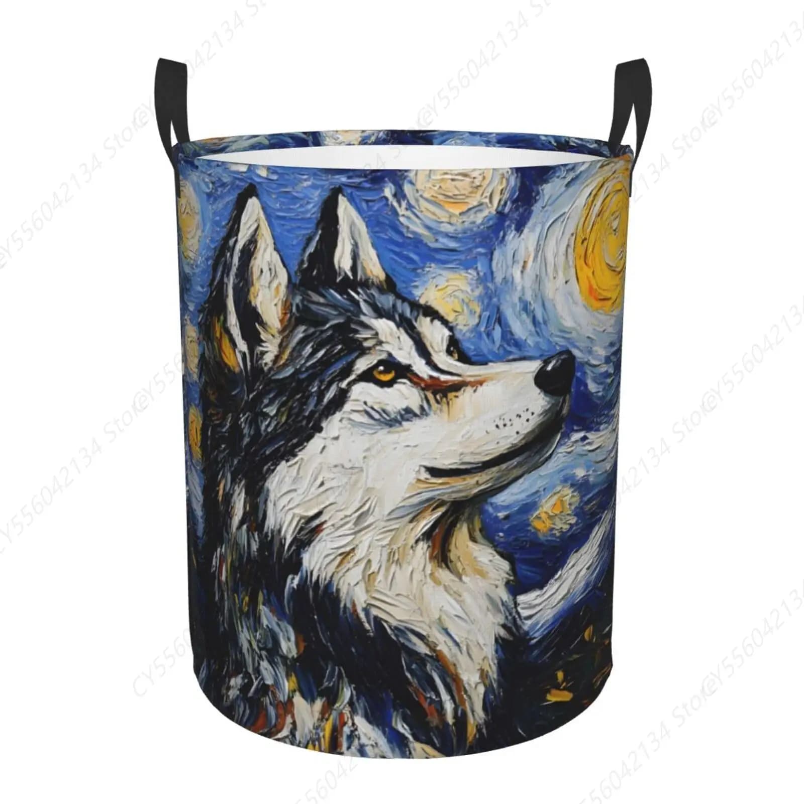 Wolf Galaxy Sky linen basket, waterproof linen basket, foldable fabric container, toy/packing bag