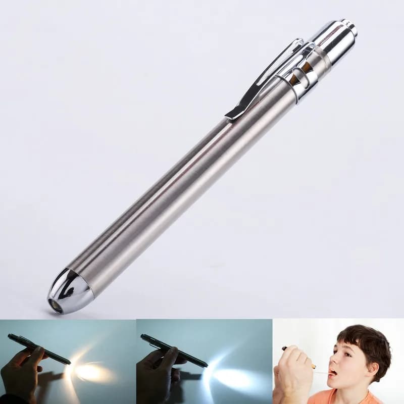 Battery Powered Stainless Steel Medical Light Portable LED Pupil Examination Flashlight for Doctor ENT Oral Throat Inspection