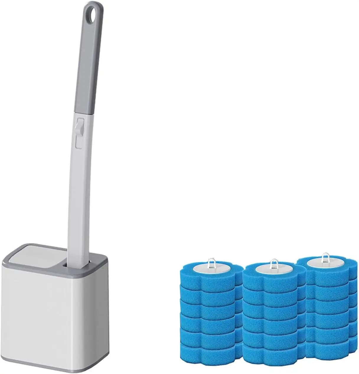 Set di Porta Spazzole per WC Usa e Getta con 12 Ricariche, Set per Bagni e Toilette (Grigio)