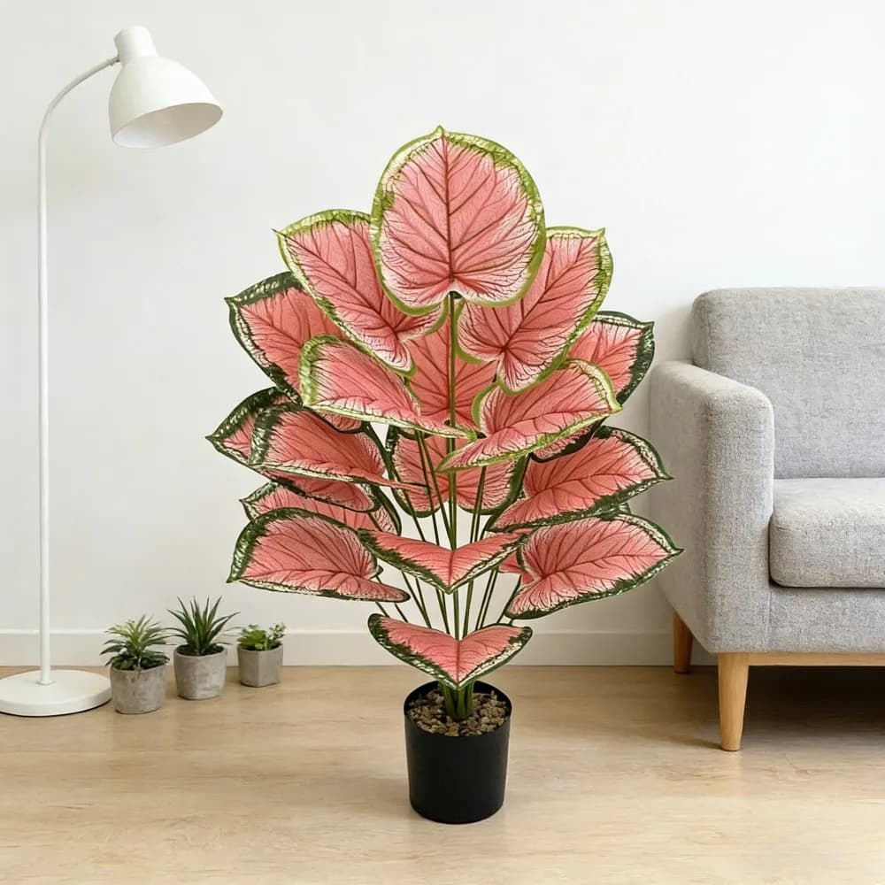 Pianta Artificiale Caladium Rosa con 24 Foglie, Foglie di Taro Finte, Piante Artificiali per Decorazioni Casa, Capodanno, Primavera, Feste 2026