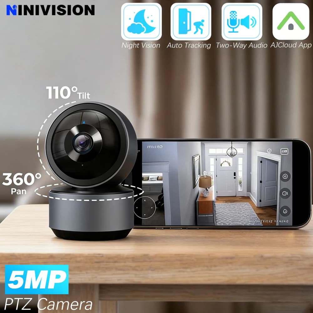 Telecamera di Sicurezza IP 5MP 2K con Visione a 360 Gradi ° Monitor per Bambini con Visione Notturna, Audio Bidirezionale, Tracciamento Automatico, Telecamera di Sorveglianza CCTV Mini per Casa