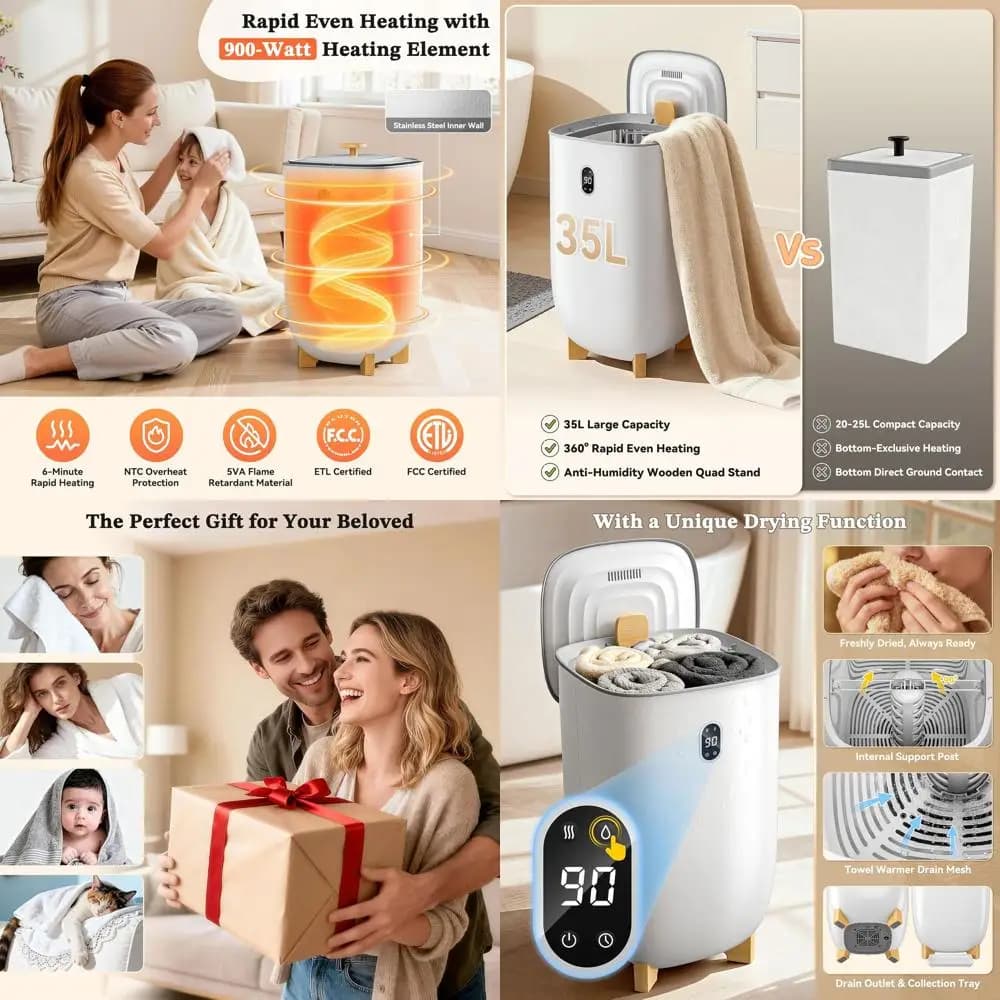 Scaldasalviette a Doppia Funzione da 35L: Riscaldamento Rapido per Asciugamani, Accappatoi, Coperte - Regalo Ideale