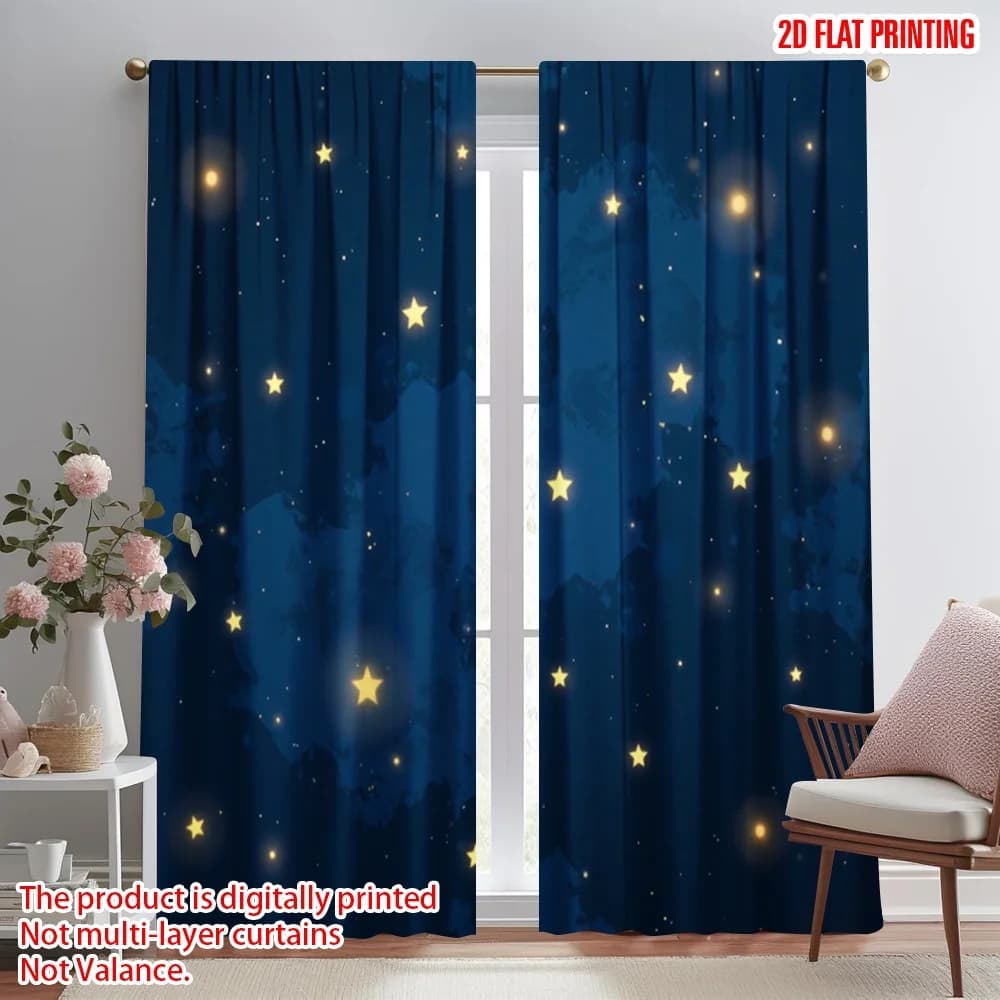 2pcs 2D flat printing Drapes Flat screen starry sky pattern Polyester Without Electricity Birthday Party for aesthetic room