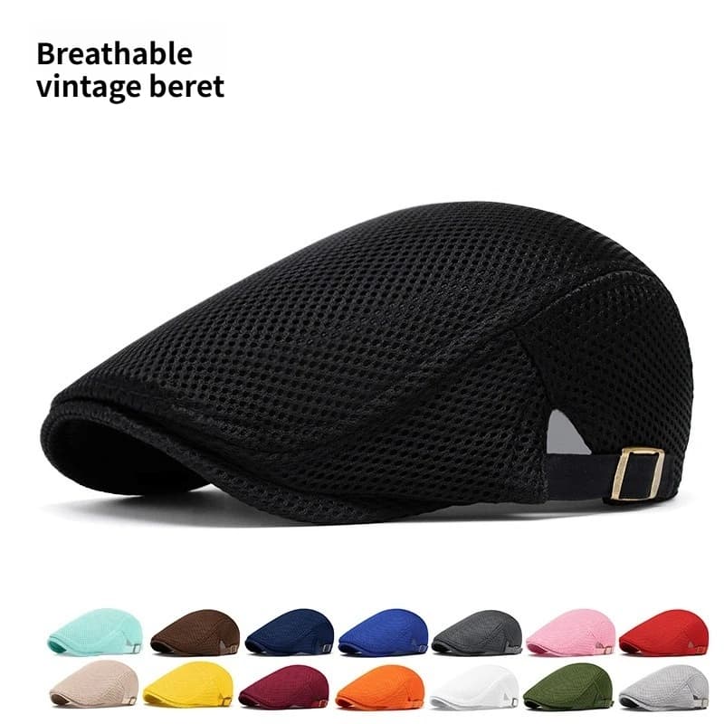 Cappello da Uomo in Rete Stile Newsboy, Berretto da Pittore Britannico, Cappello Piatto Regolabile per Primavera/Estate, Cappello Universale per Sport all'Aperto