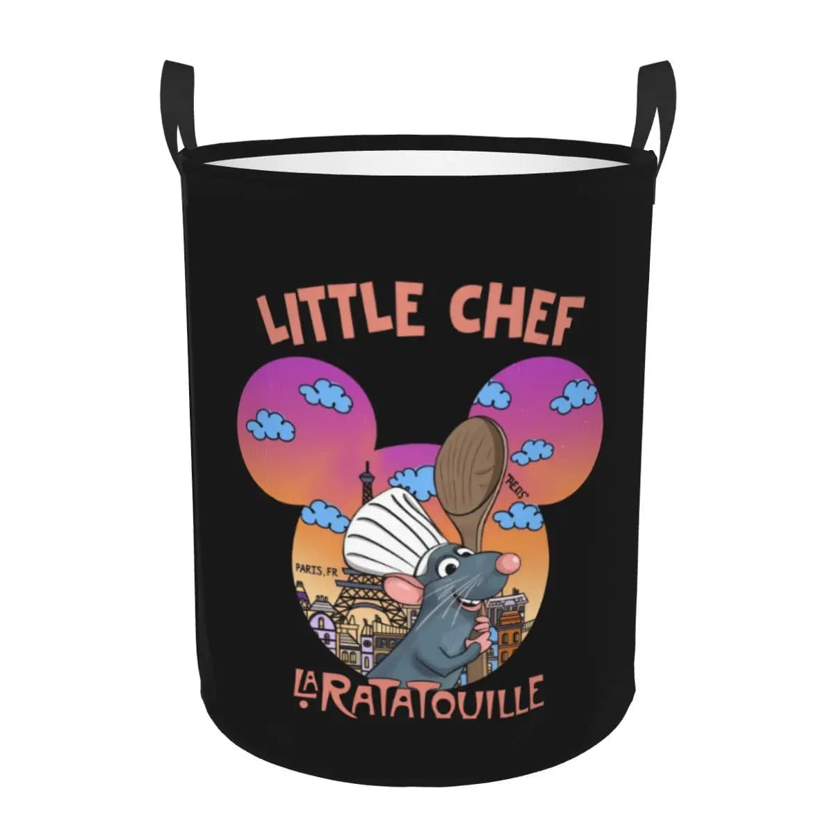 Cesto Portabiancheria Pieghevole con Orecchie di Mickey e Ritratto del Piccolo Chef di Ratatouille, Cesto Portaoggetti per Vestiti e Giocattoli per Bambini