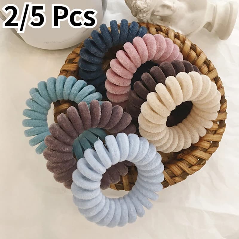 2/5 pz elastico in maglia filo telefonico fasce per capelli ragazza donna accessori per capelli elastico copricapo corda a forma di spirale fascette per capelli nuovo