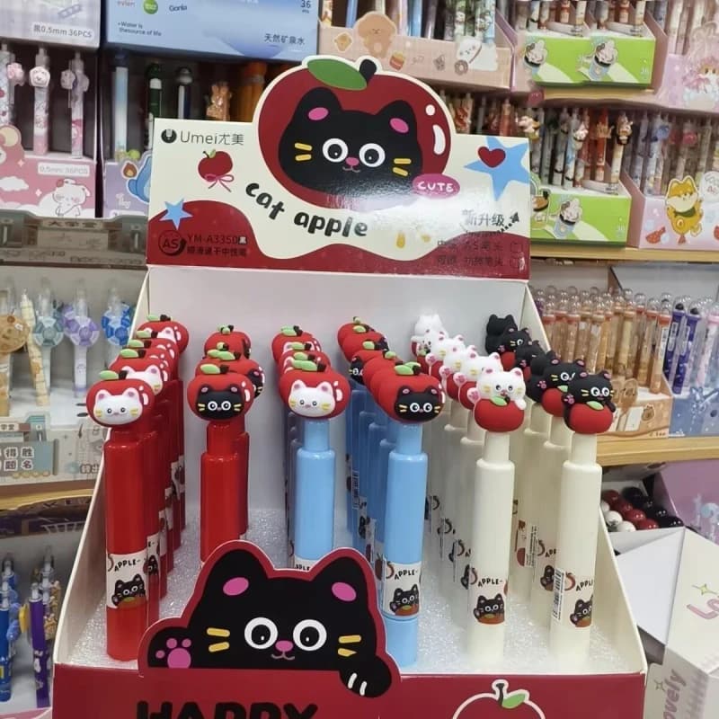 36pcs/lot Kawaii Apple Cat Press Gel Pen Cute 0.5mm Neutral Pen School writing Supplies Promotional Gift