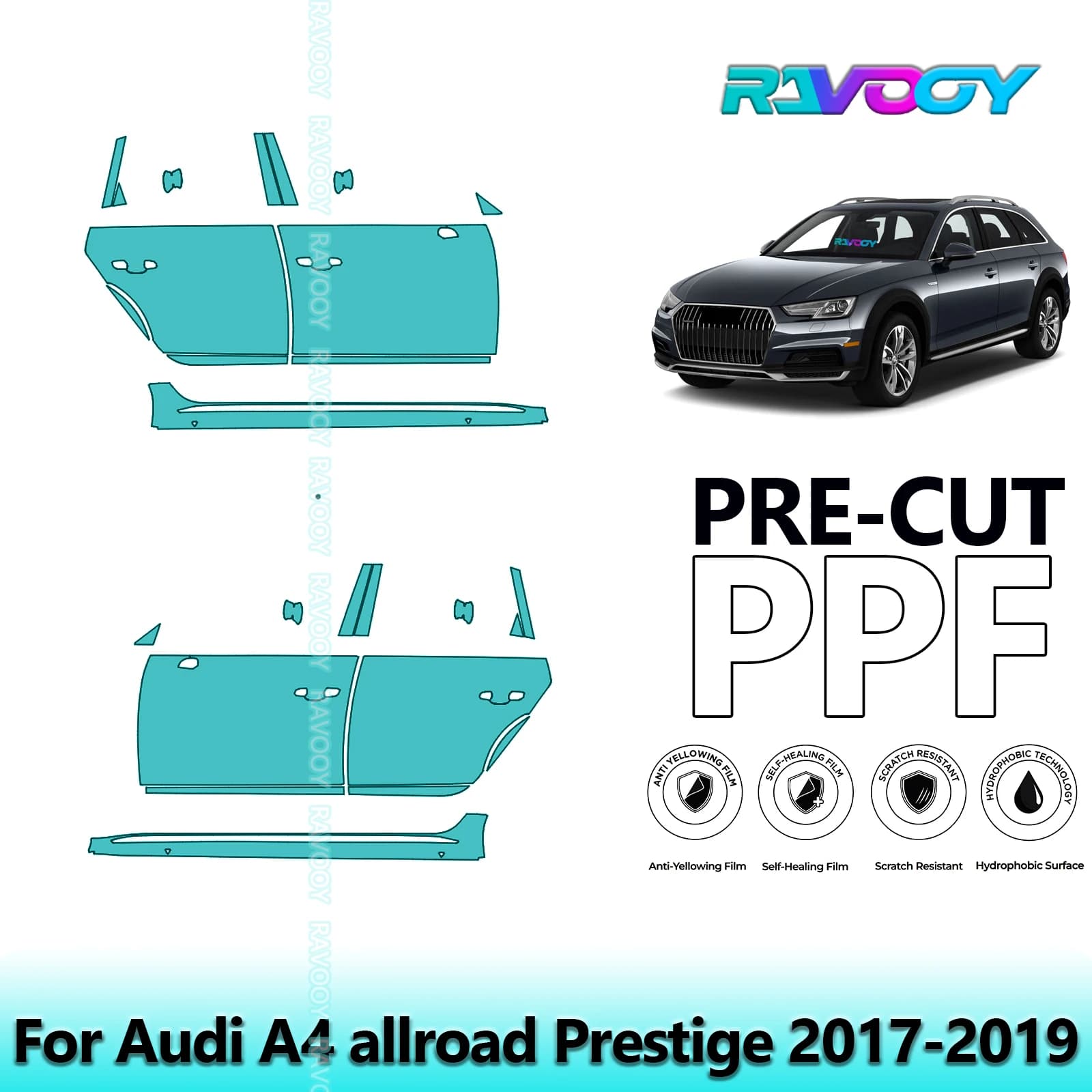 For Audi A4 allroad Prestige 2017-2019 8.5mil Transparent Pre-Cut PPF Door and Kit Pillar A/B Protection Film TPU Set
