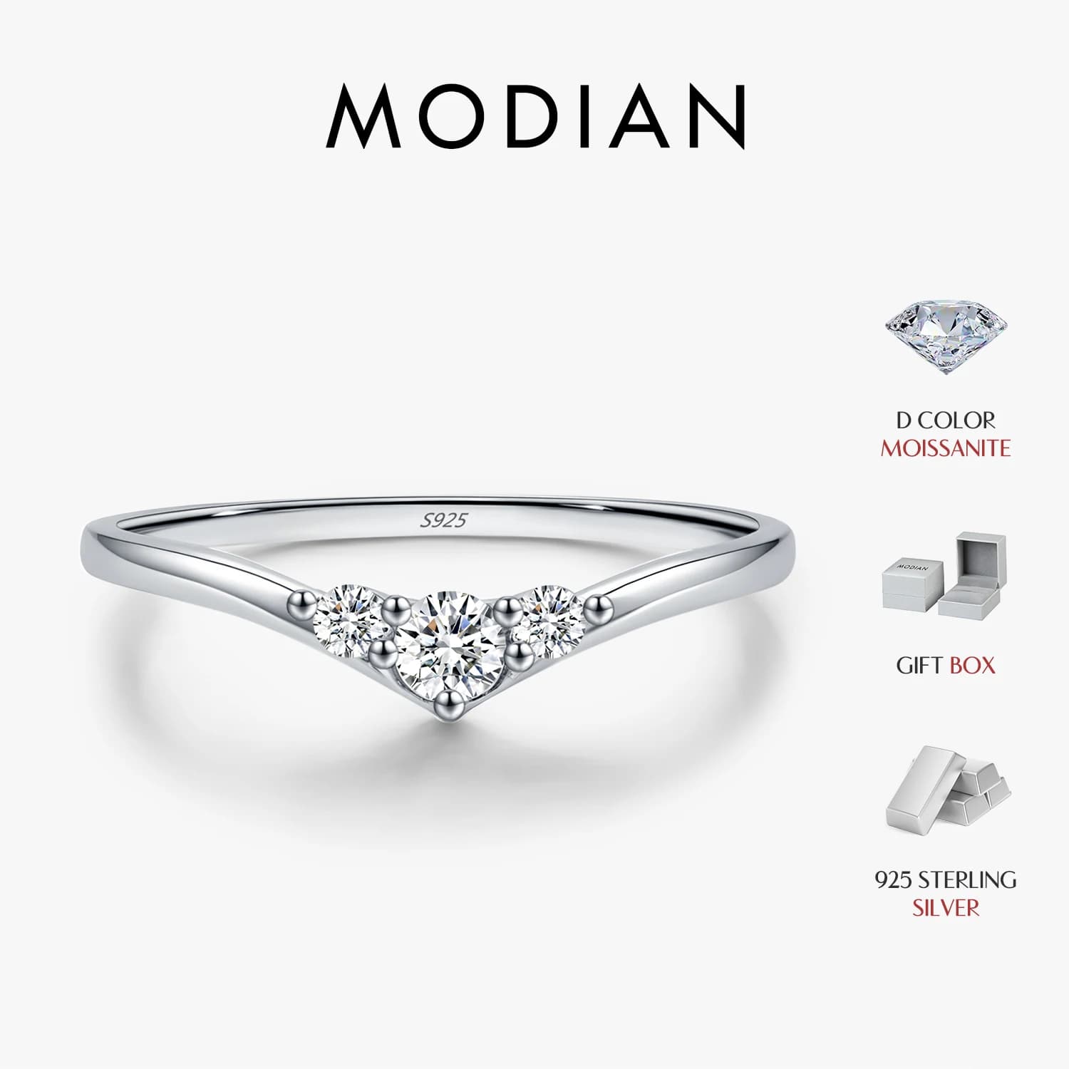 MODIAN Semplice Eternity Moissanite Anello in argento sterling 925 scintillante Semplice sottile Anelli per fedi nuziali per le donne Regalo di gioielleria raffinata